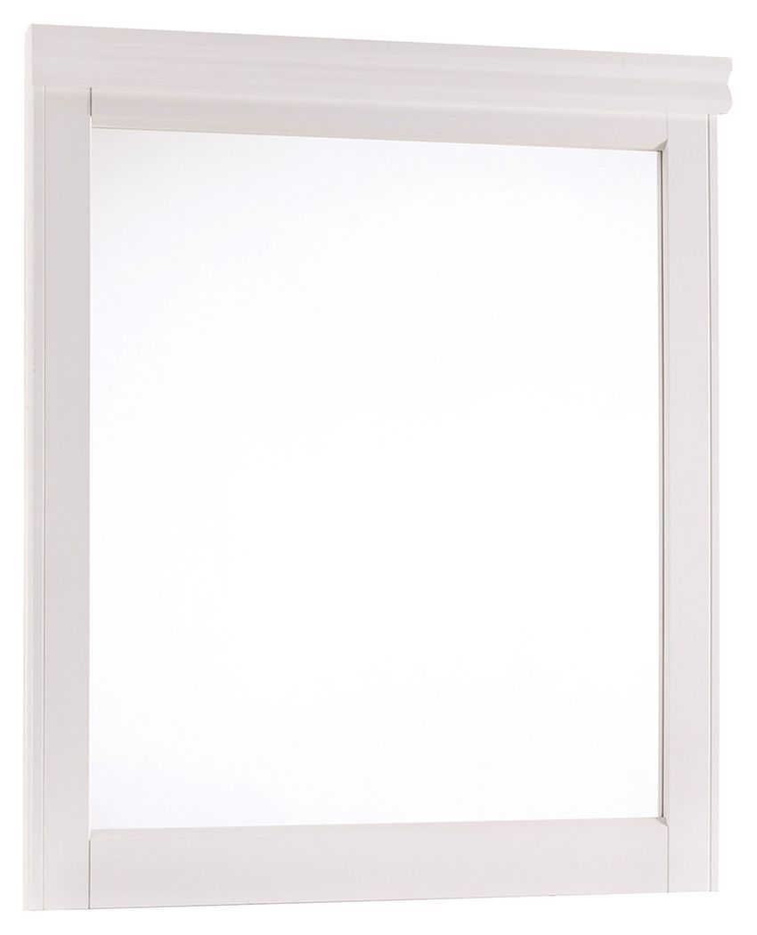 White rectangular bedroom mirror with slim frame and flat glass surface