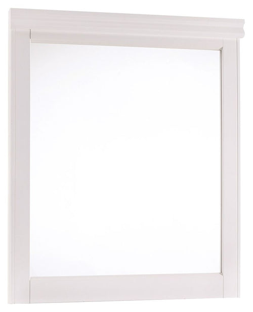 White rectangular bedroom mirror with slim frame and flat glass surface