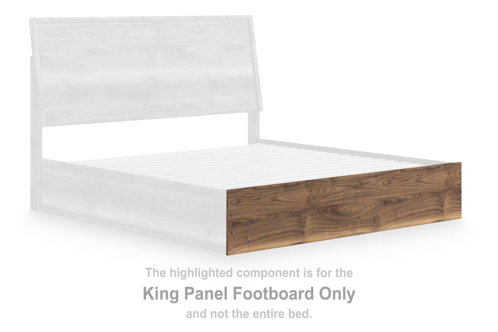 King panel footboard with brown wood side panel and white frame