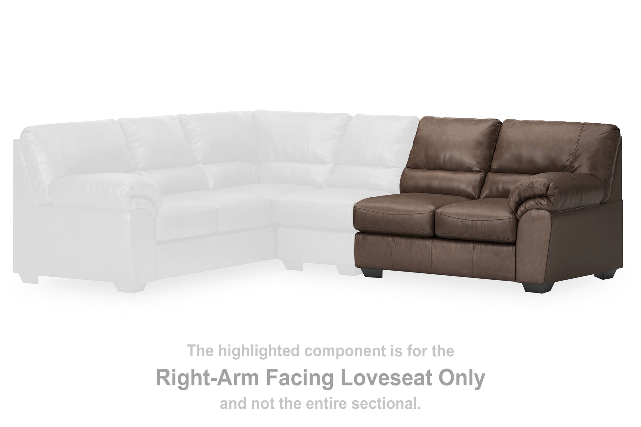 Umber right-arm loveseat component with two back cushions