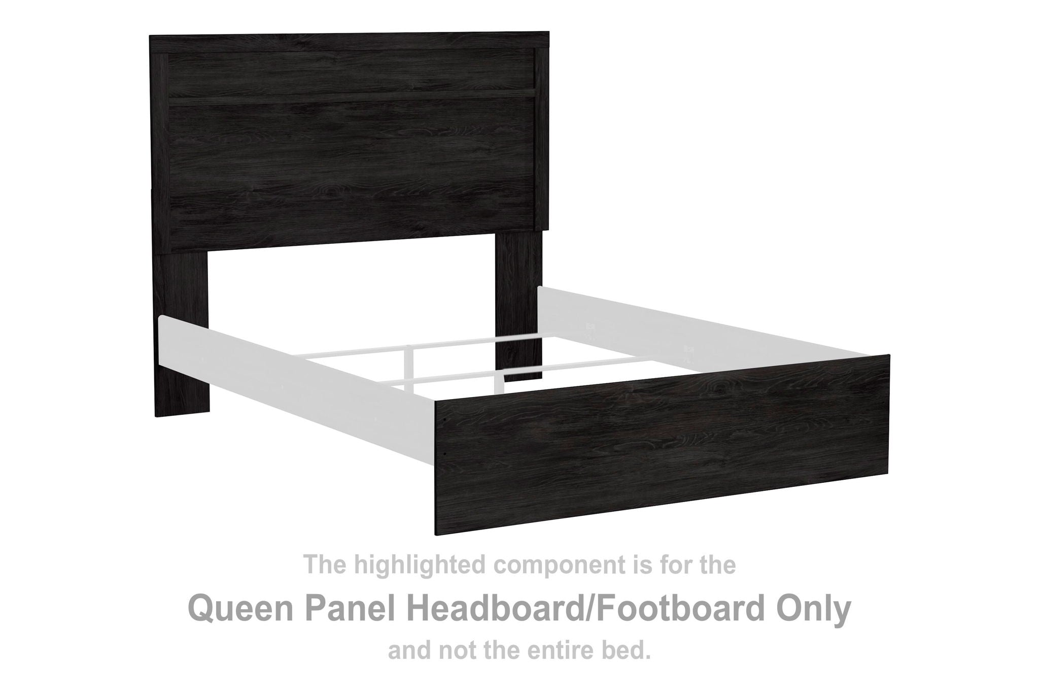 Charcoal panel headboard and footboard with dark wood bed frame
