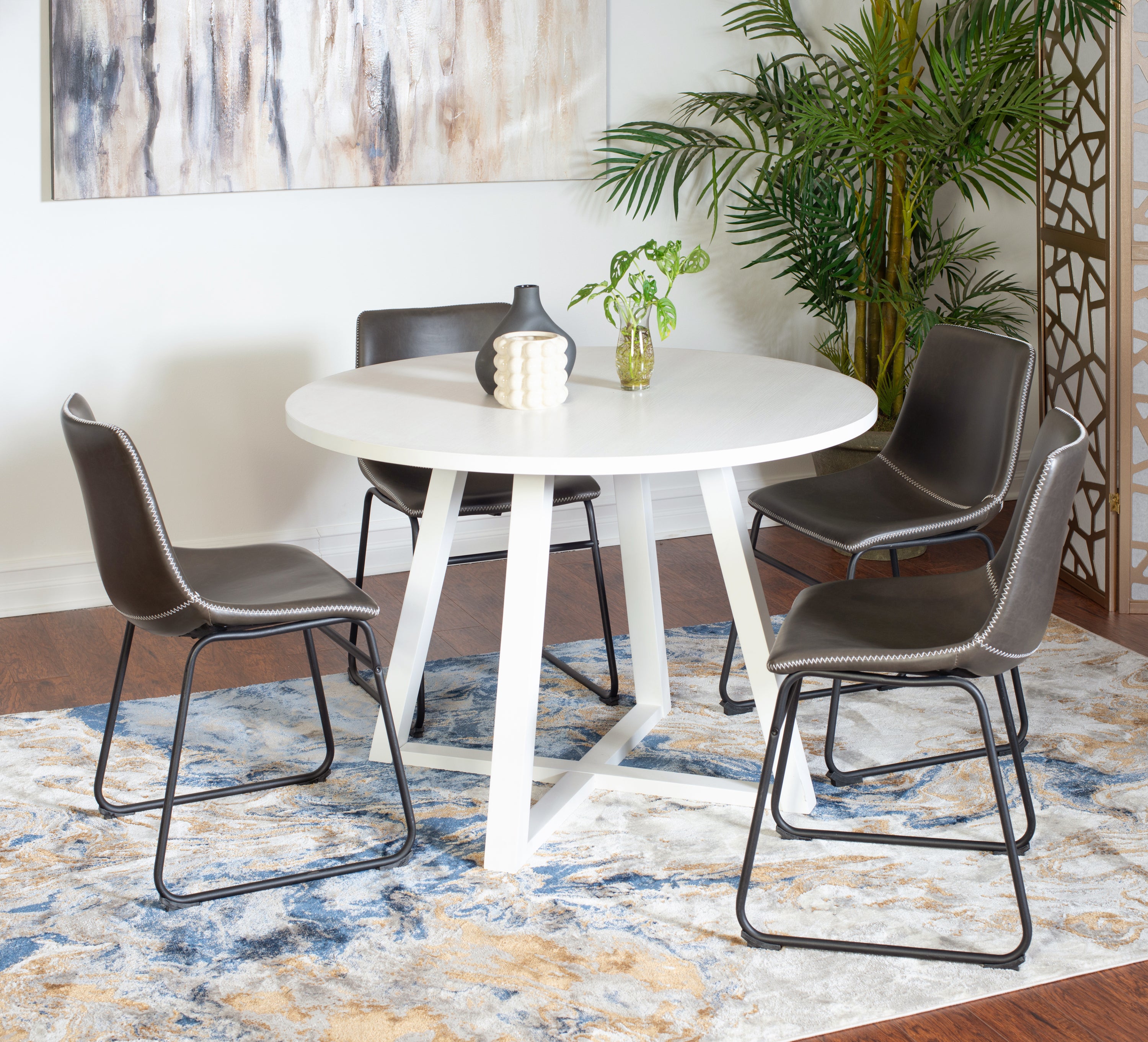 Varna 5-Piece Round Dining Set - Trestle Table & Chairs