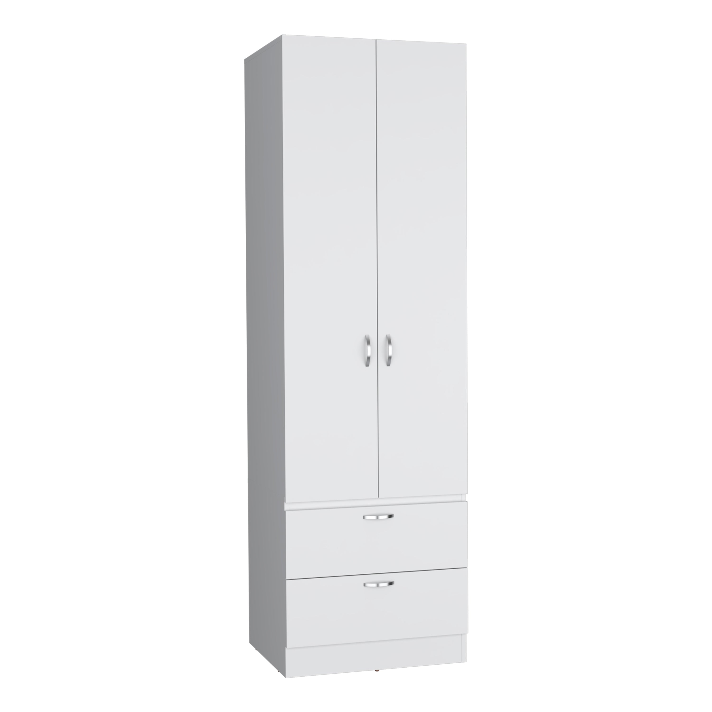 Modern White Wood Wardrobe Armoire, Rod, Drawers, 76.8" H