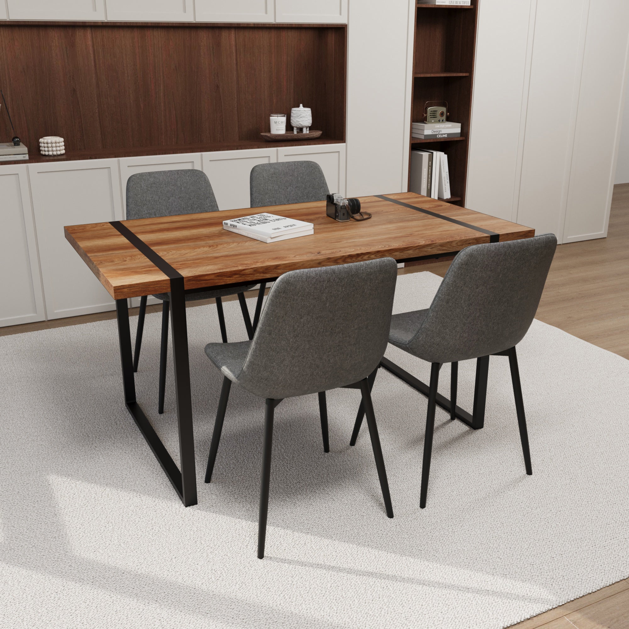 59" Modern Dining Table Set w/ 4 Suede Chairs