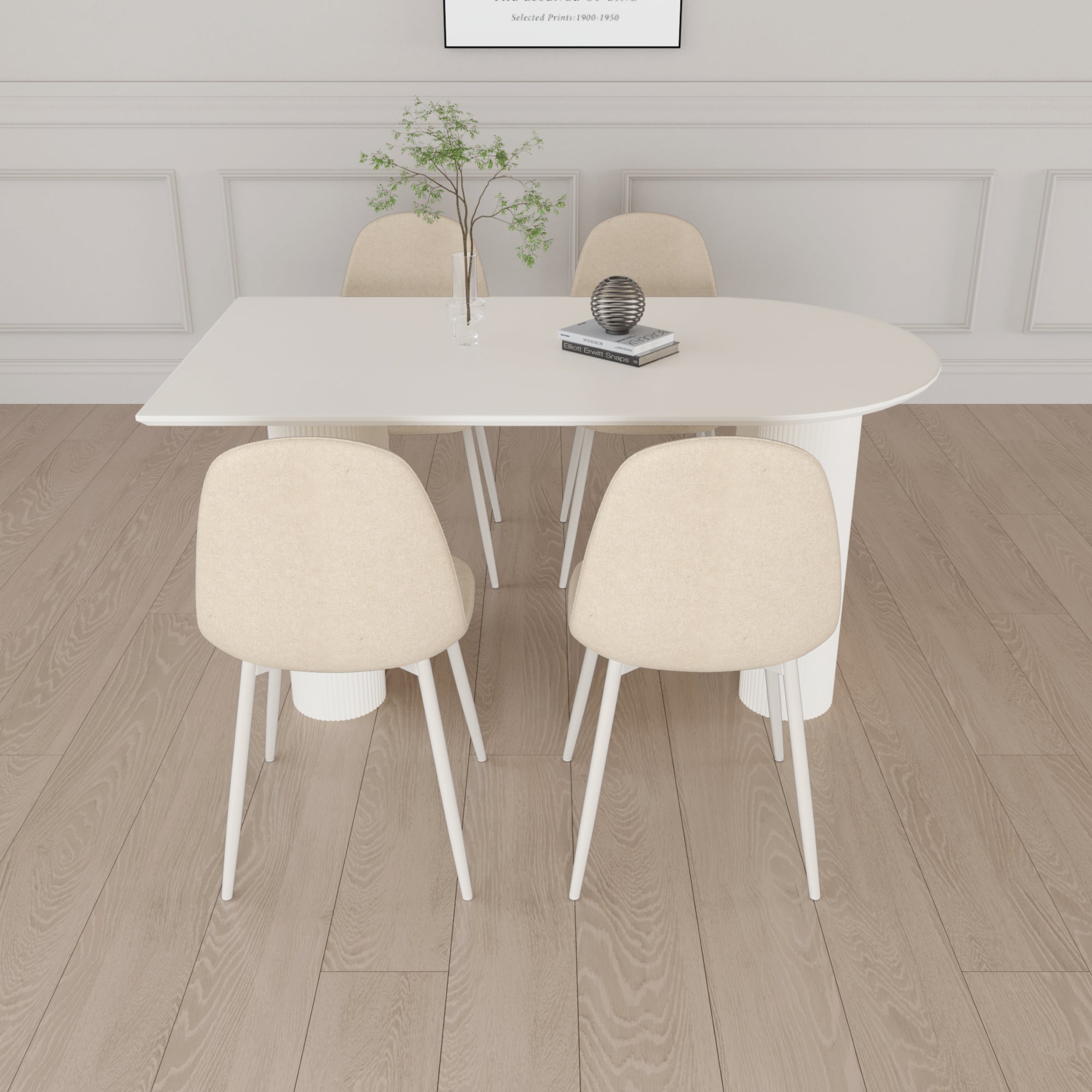 Modern Cream Dining Table & 4 Chairs Set - 63"