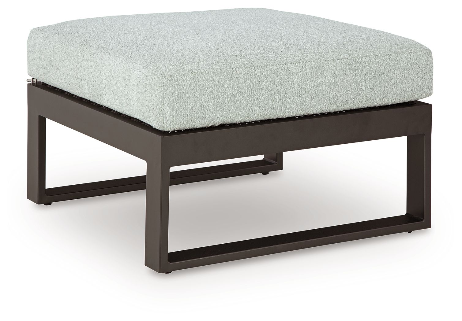 Ottoman with cushion, light gray fabric top and dark brown/black base