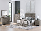 Brown rectangular bedroom mirror with wood-look frame