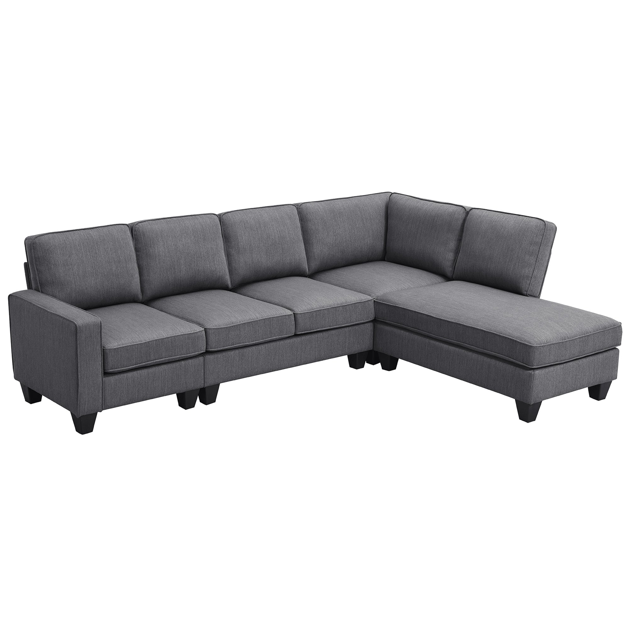 Modern L-Shaped Sectional Sofa | 7-Seat | Linen | Convertible Ottoman