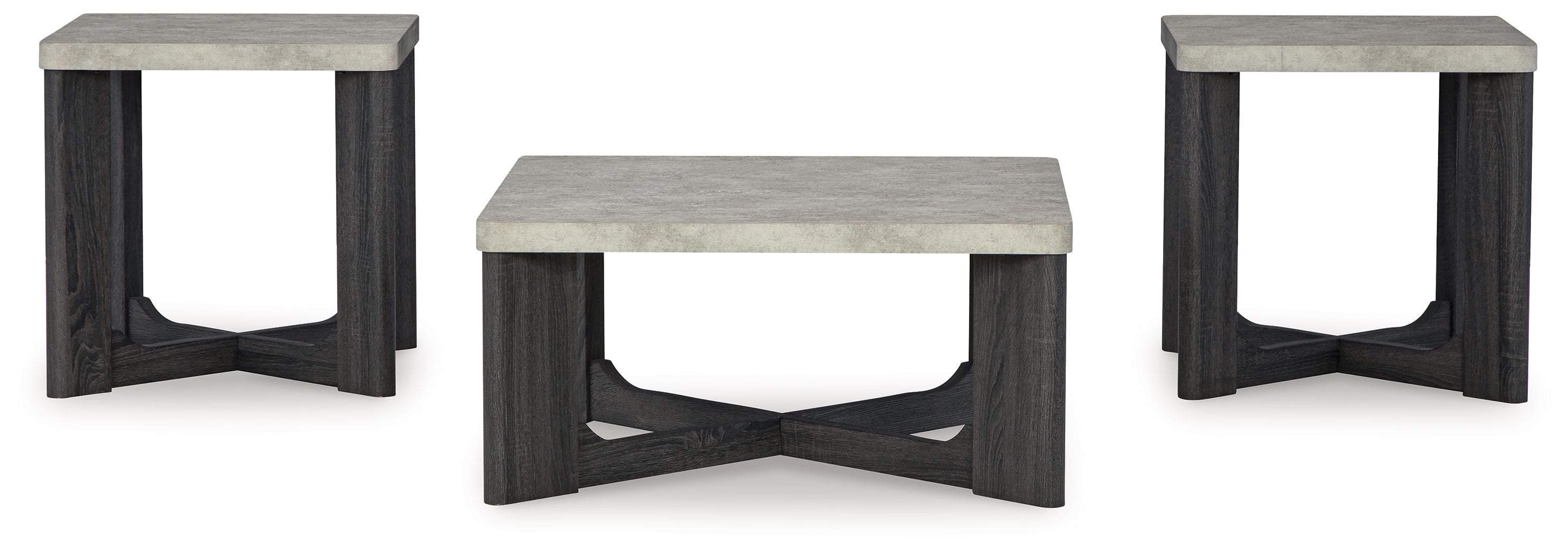 Set of 3 occasional tables, gray square tops and dark side frames