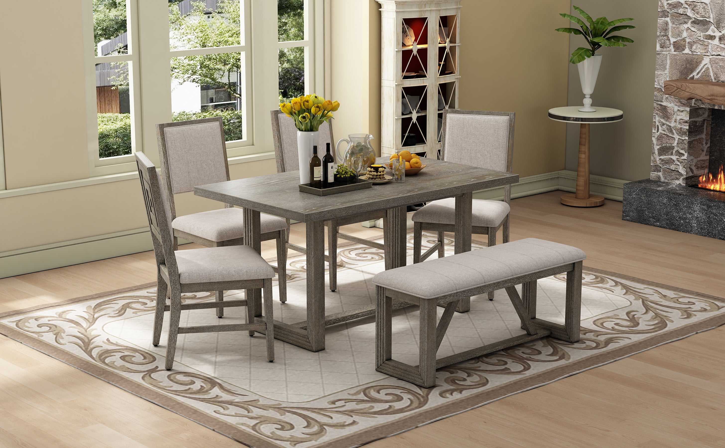 6-Pc Retro Dining Set Gray