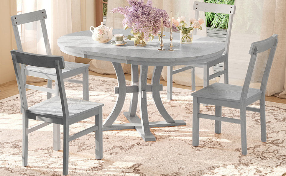 5-Piece Rustic Round Dining Set - Gray