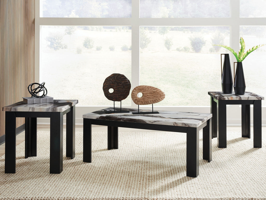 Occasional table set of 3 with marble-look tops and dark brown square legs