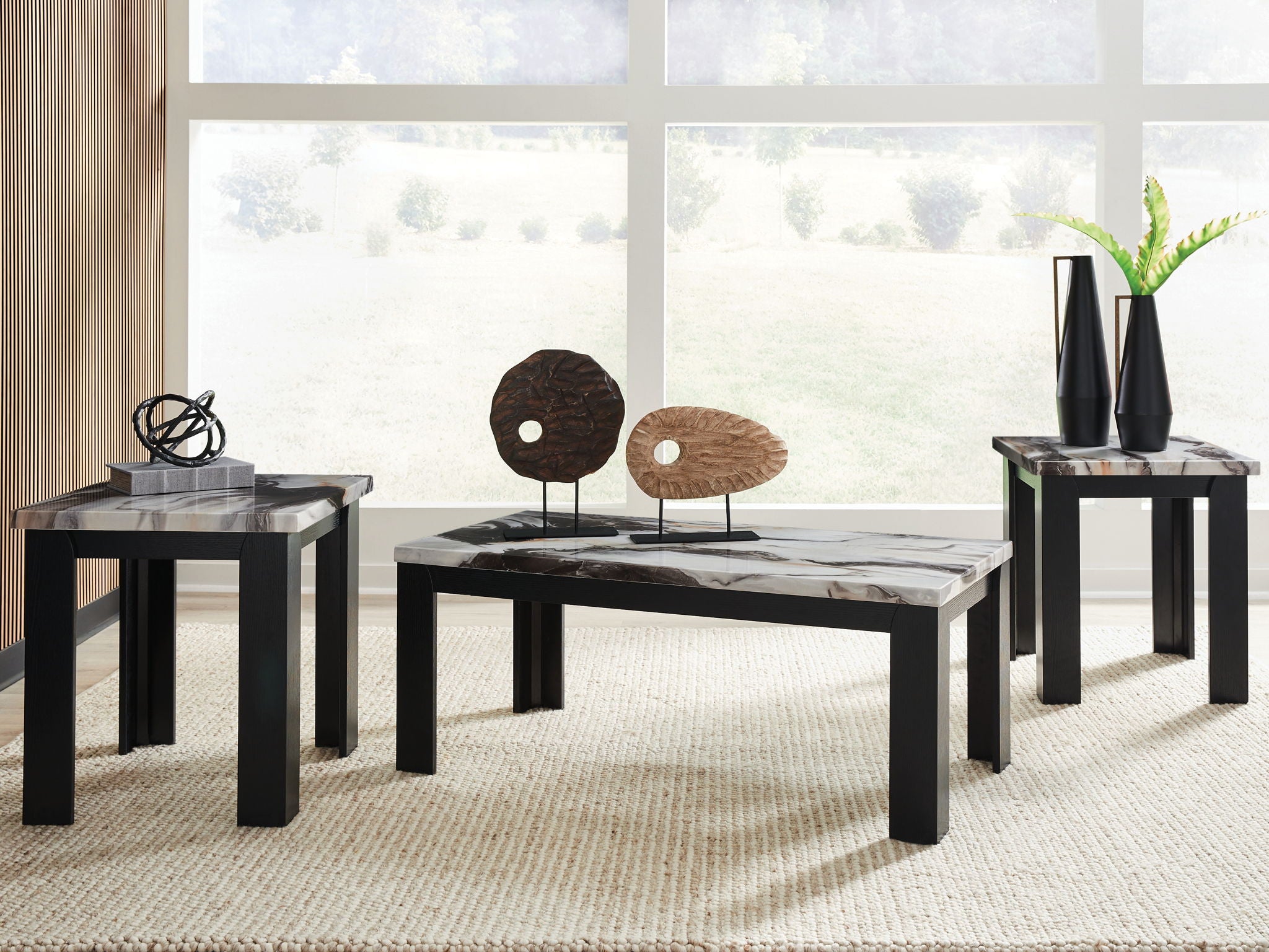 Occasional table set of 3 with marble-look tops and dark brown square legs