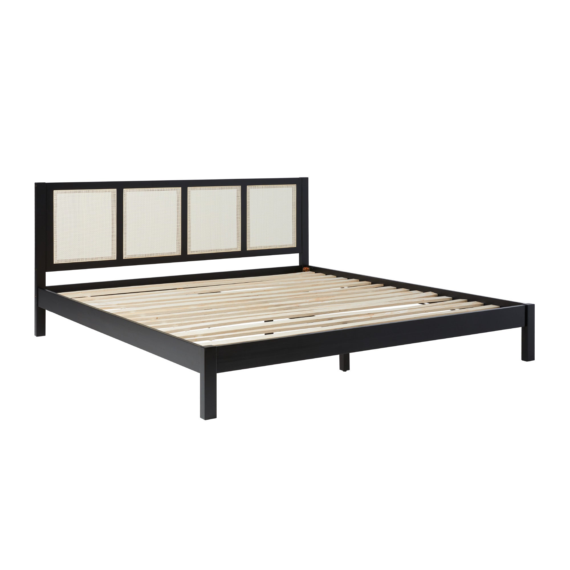 Walker Edison Solid Wood King Bed | Rattan Panel Headboard