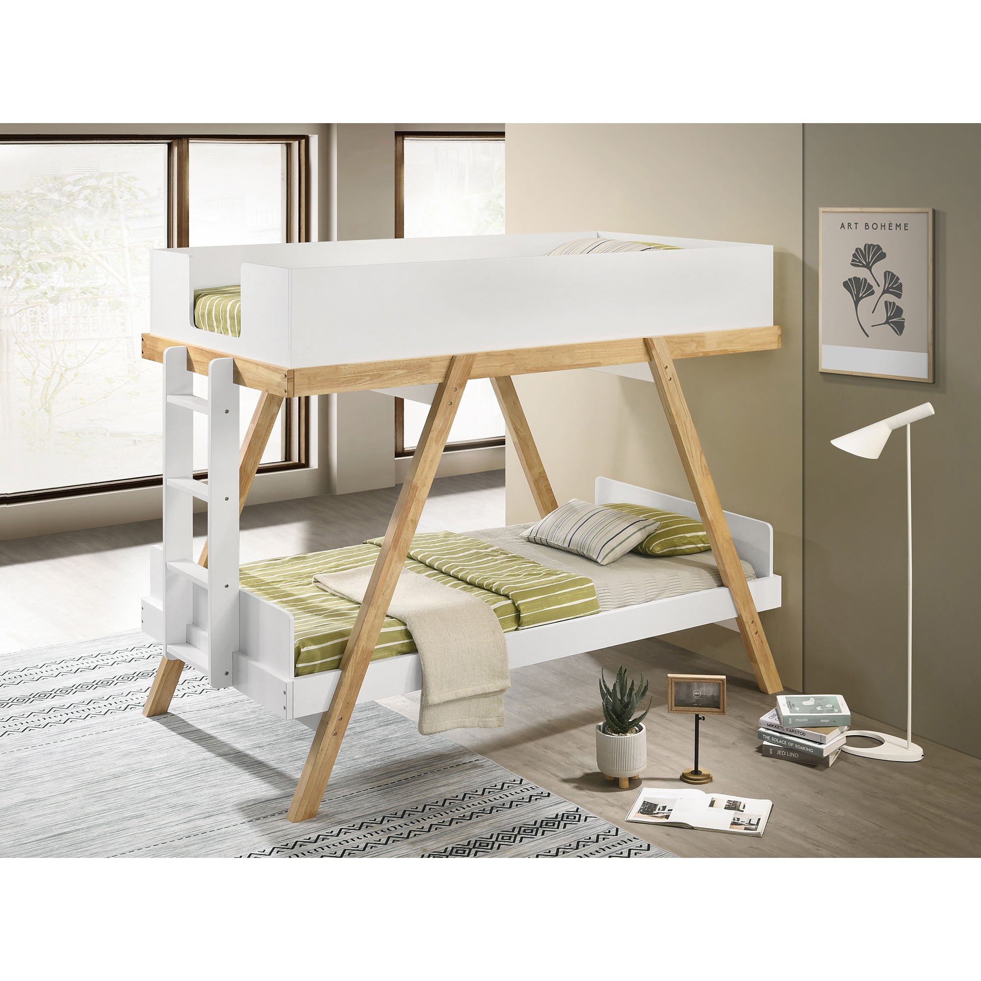 Hicks White Twin Over Twin Bunk Bed - Space-Saving Kids Bedroom Furniture