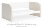 White upholstered twin daybed side panel with rounded top and vertical stitching