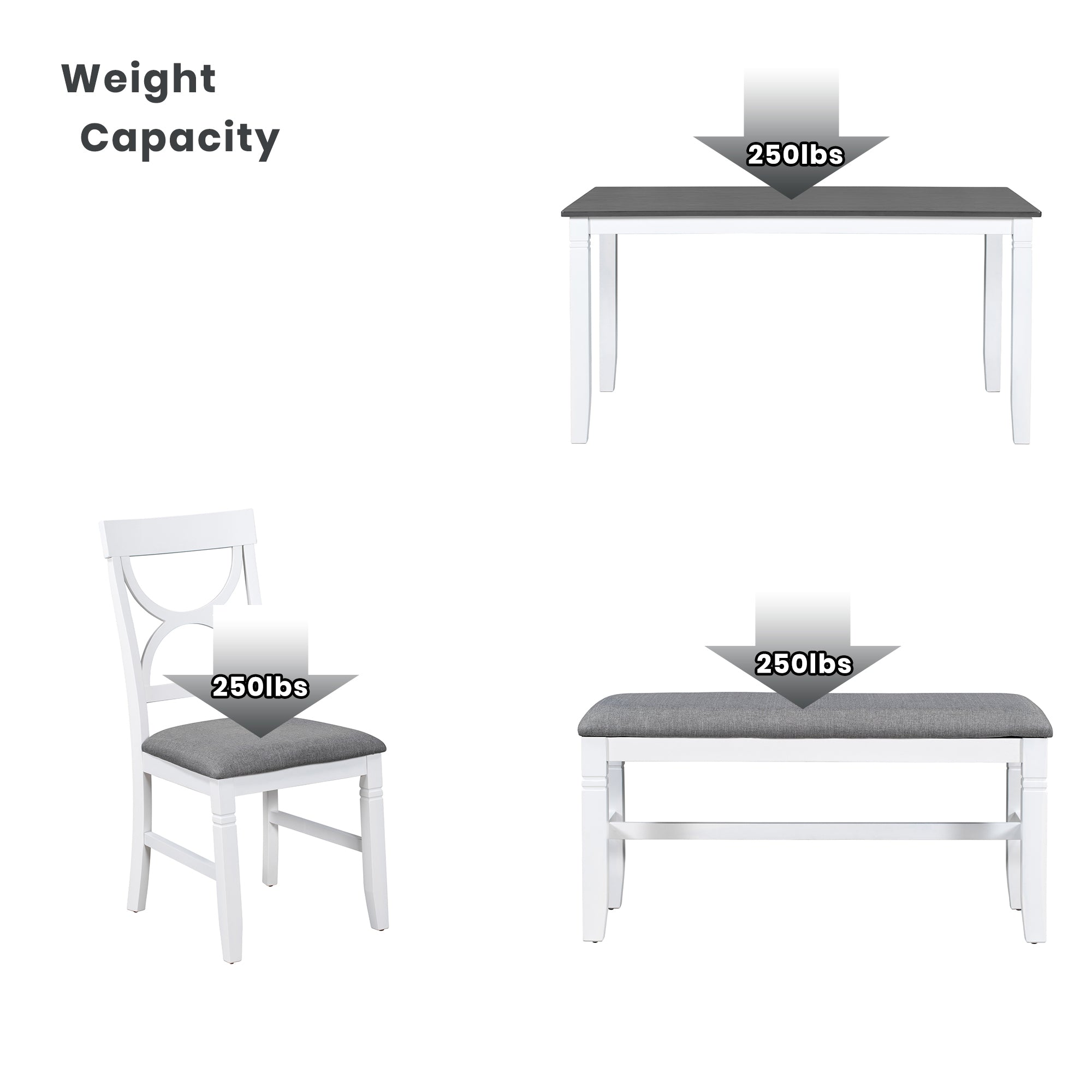 6-Piece Farmhouse Dining Set w/ Bench & Chairs