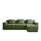 Green corduroy modular sectional sofa with chaise ottoman and wide seat cushions