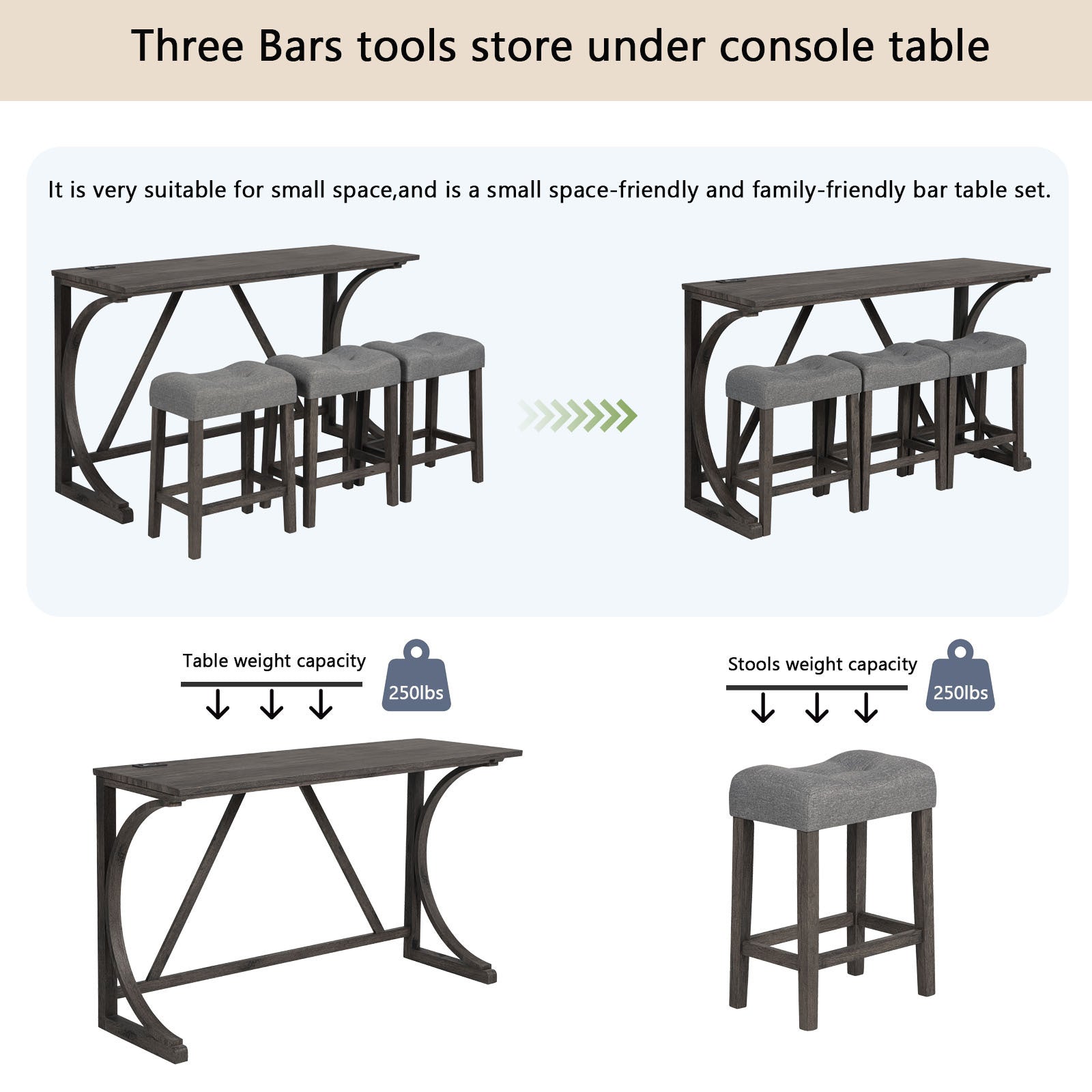 4-Piece Bar Table Set w/ Power Outlet & Stools