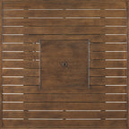 Fire pit table access panel with wood slats and round metal latch
