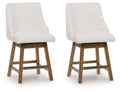 Cabalynn - Upholstered Swivel Barstool (Set of 2) - Oatmeal / Light Brown