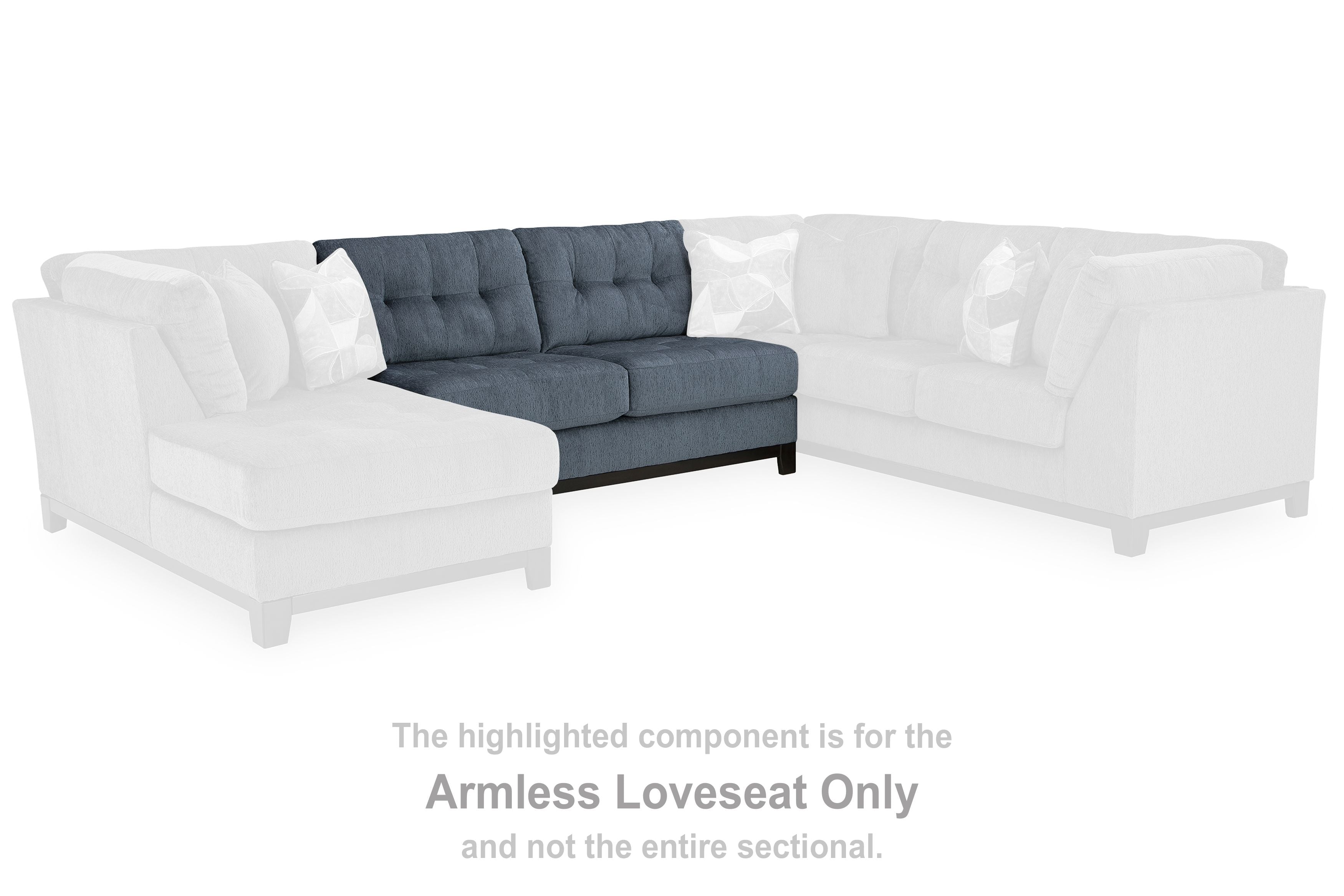 Dark navy armless loveseat section with tufted back and matching seat cushions