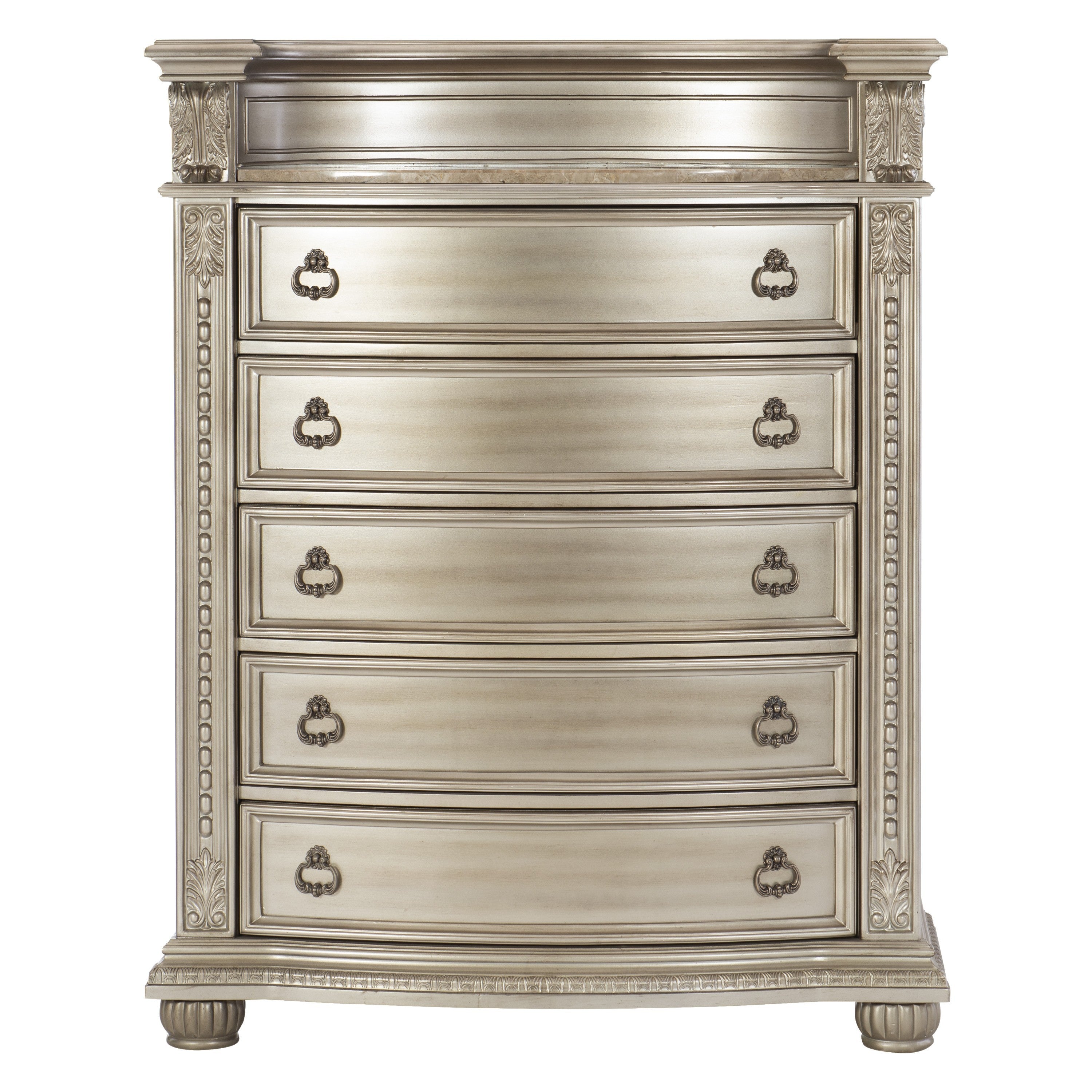 Luxury Silver European Marble 5-Drawer Storage Chest