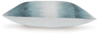 Blue oblong pillow with smooth textured front and darker stripe pattern