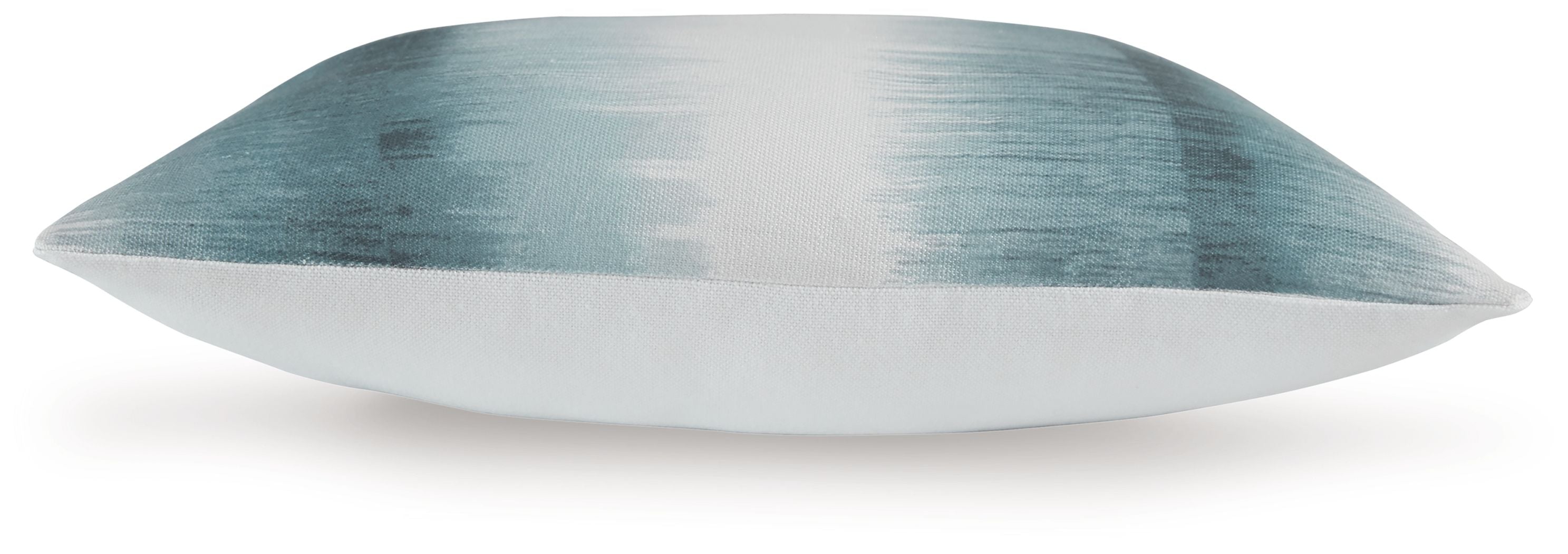 Blue oblong pillow with smooth textured front and darker stripe pattern