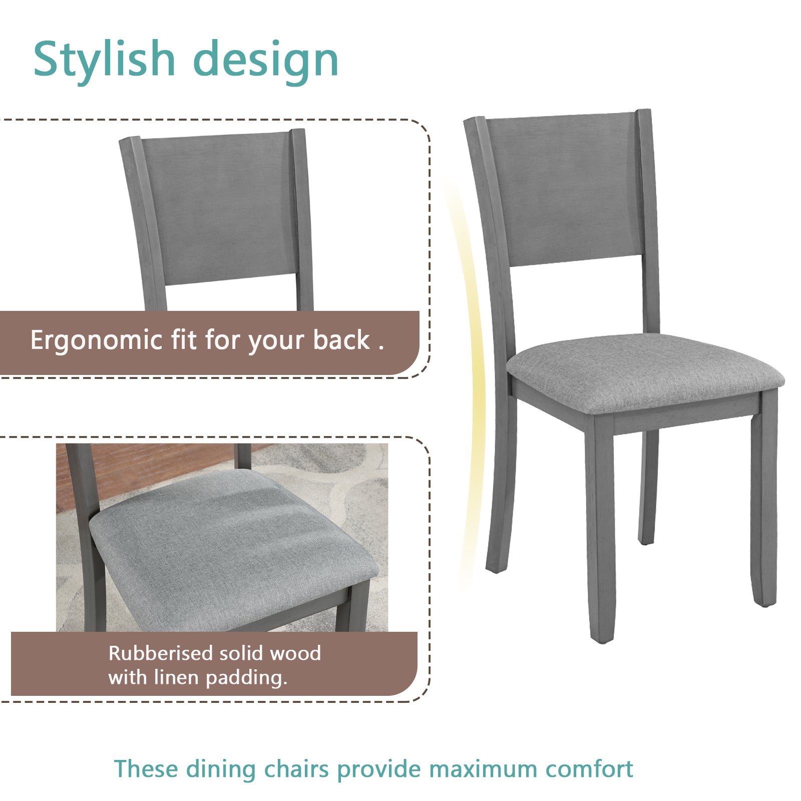 5 Pc Modern Dining Set w/Table & 4 Chairs, Gray