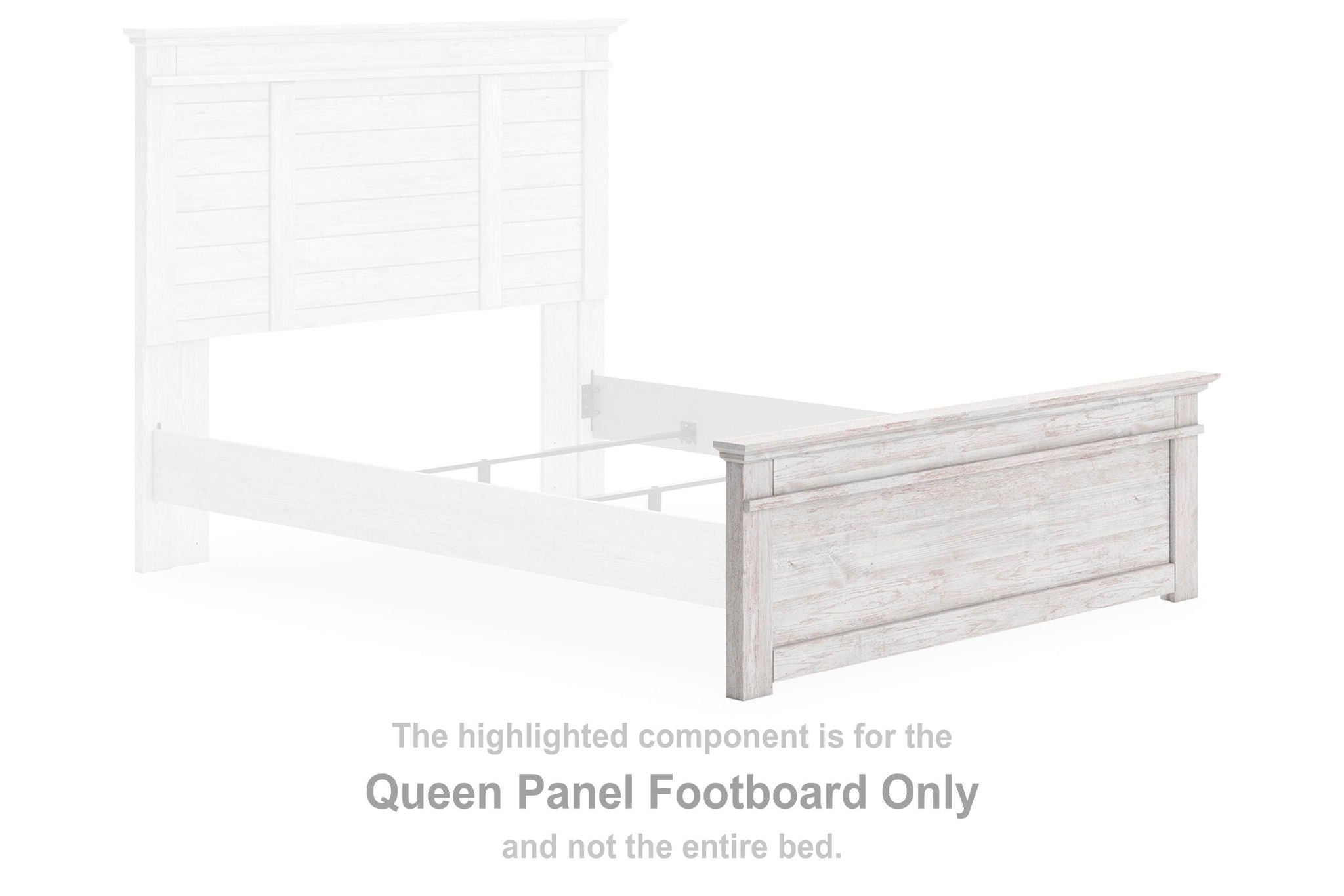 Whitewash panel footboard for a queen bed, rectangular frame with horizontal panels