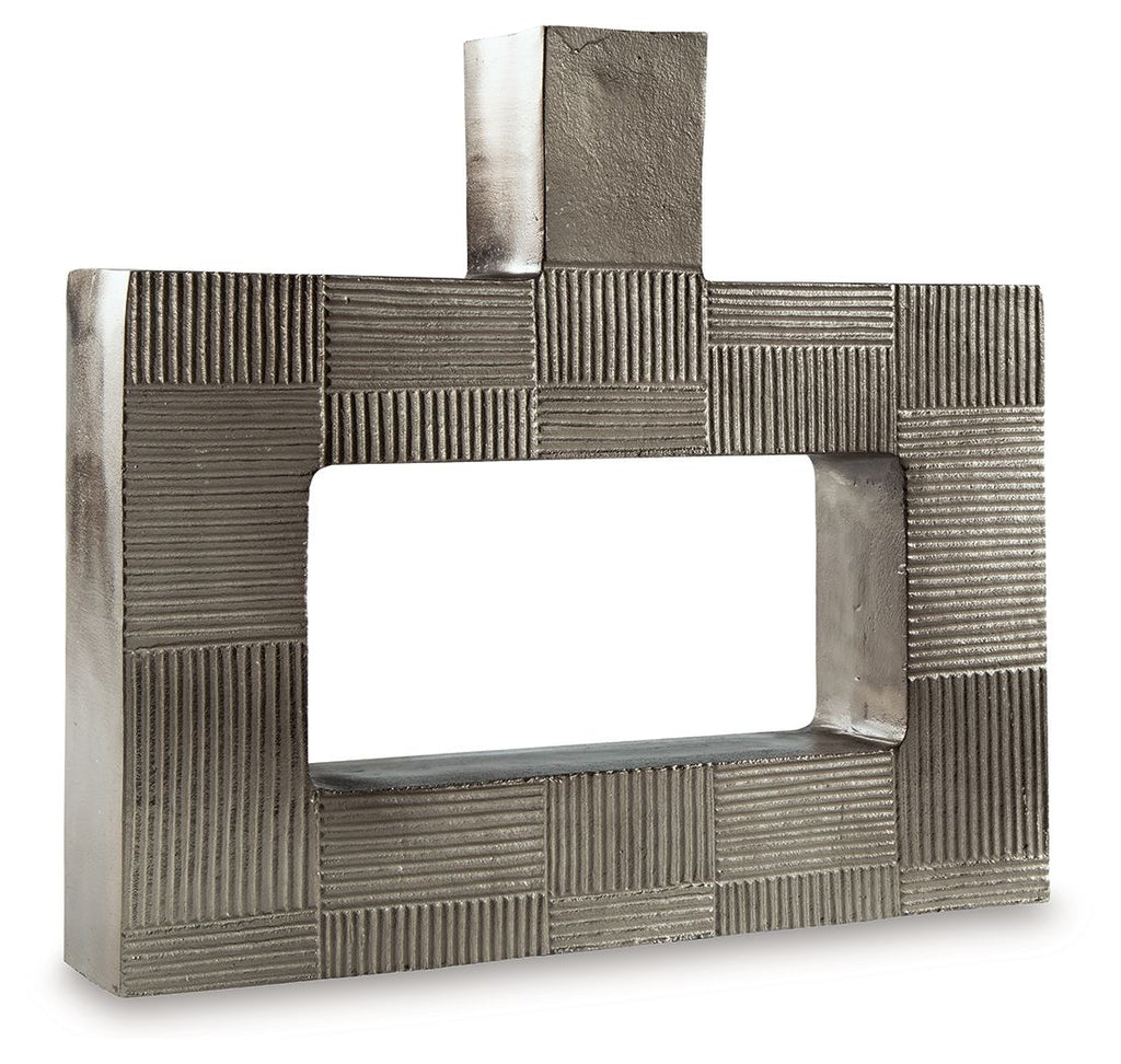 Wrengrove vase in dark gray, textured block design with rectangular open center