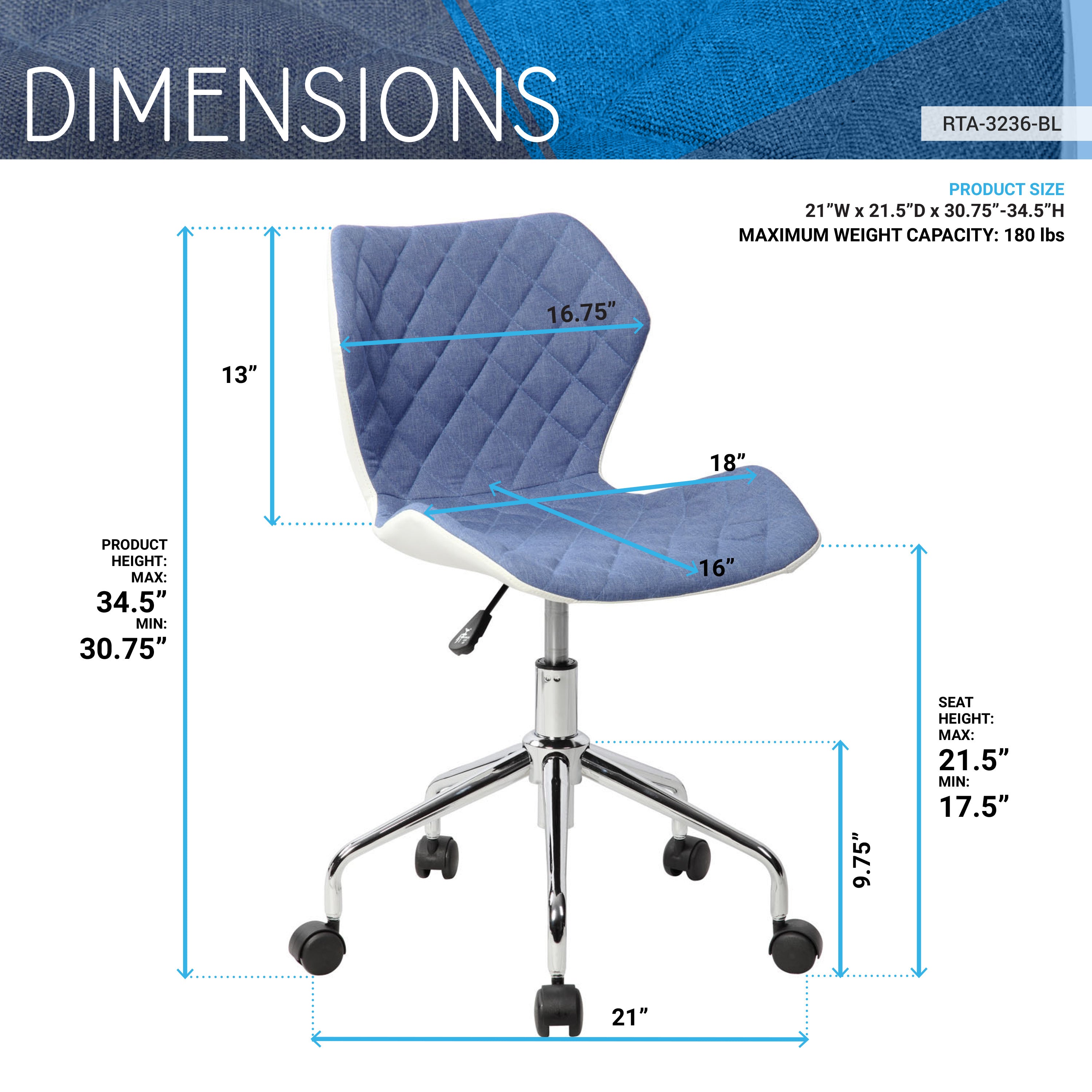 Modern Height Adjustable Office Chair- Blue