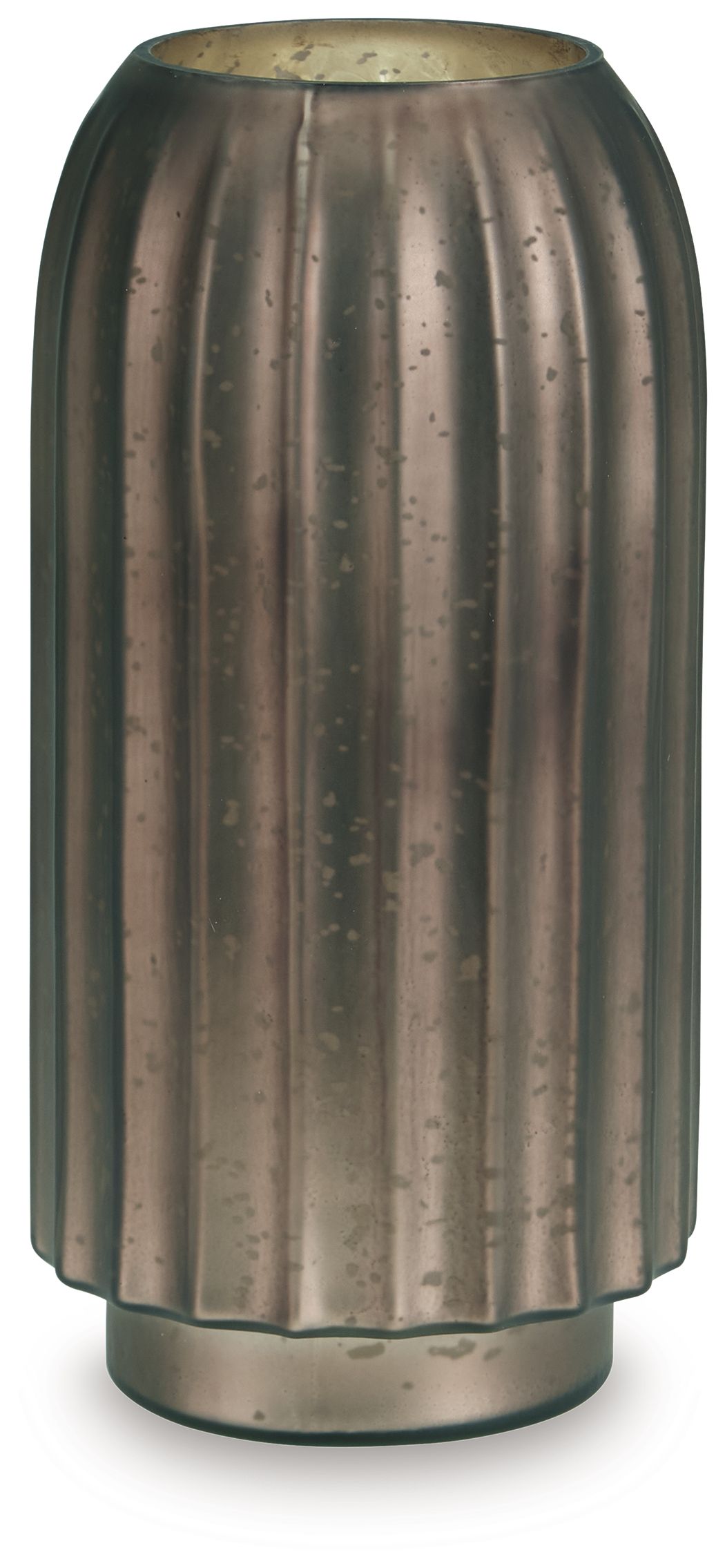 Metal vase, dark bronze, vertical ridges and flared rim with rounded base
