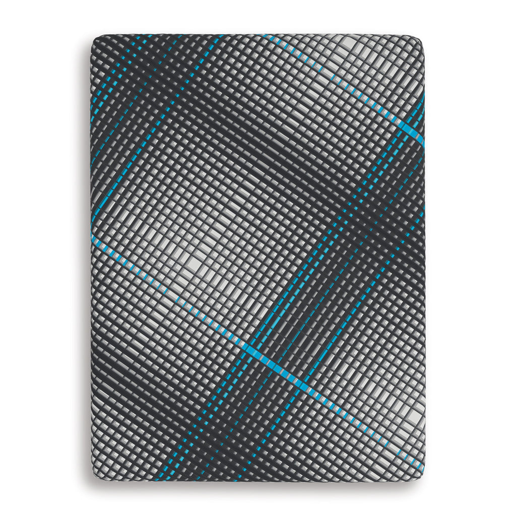 14-inch foam mattress top surface, grey grid with teal seam lines