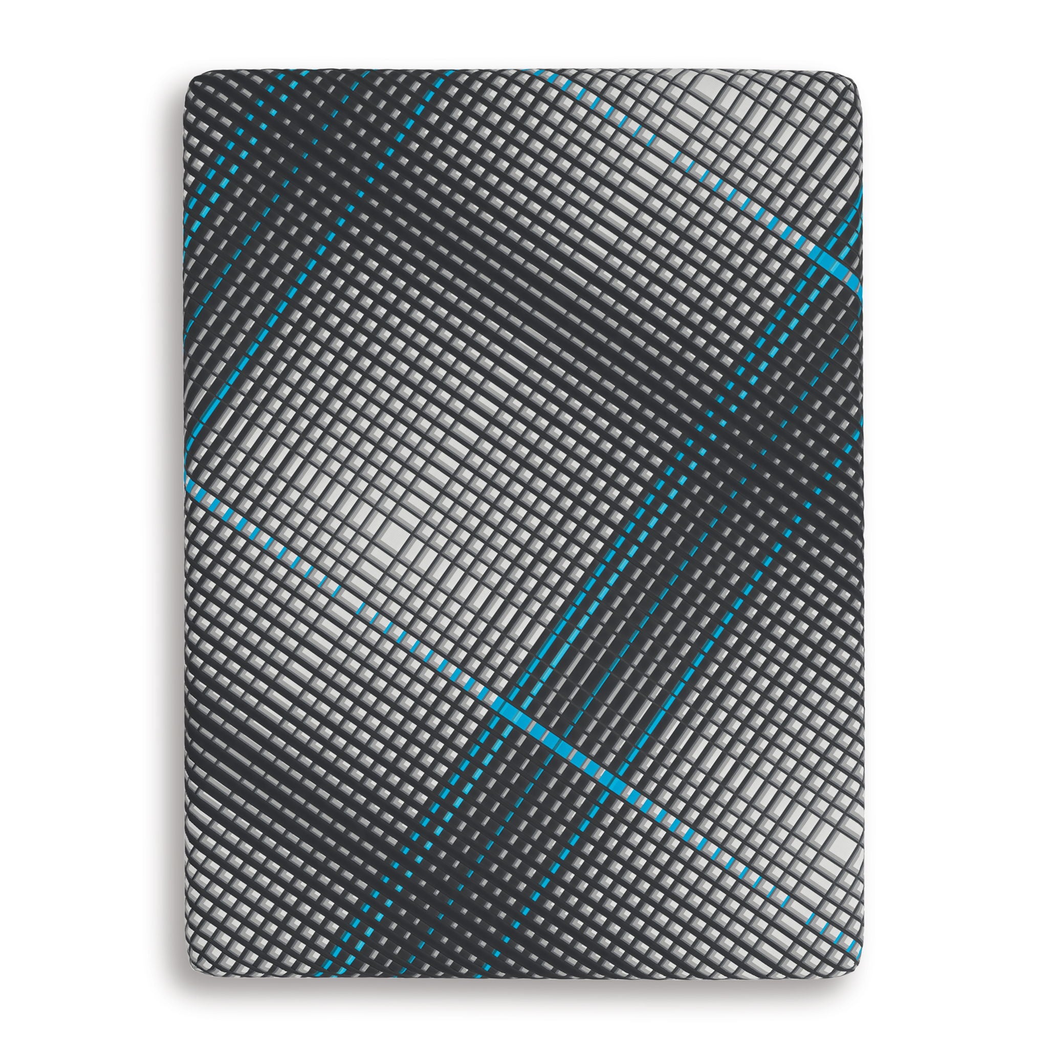 14-inch foam mattress top surface, grey grid with teal seam lines