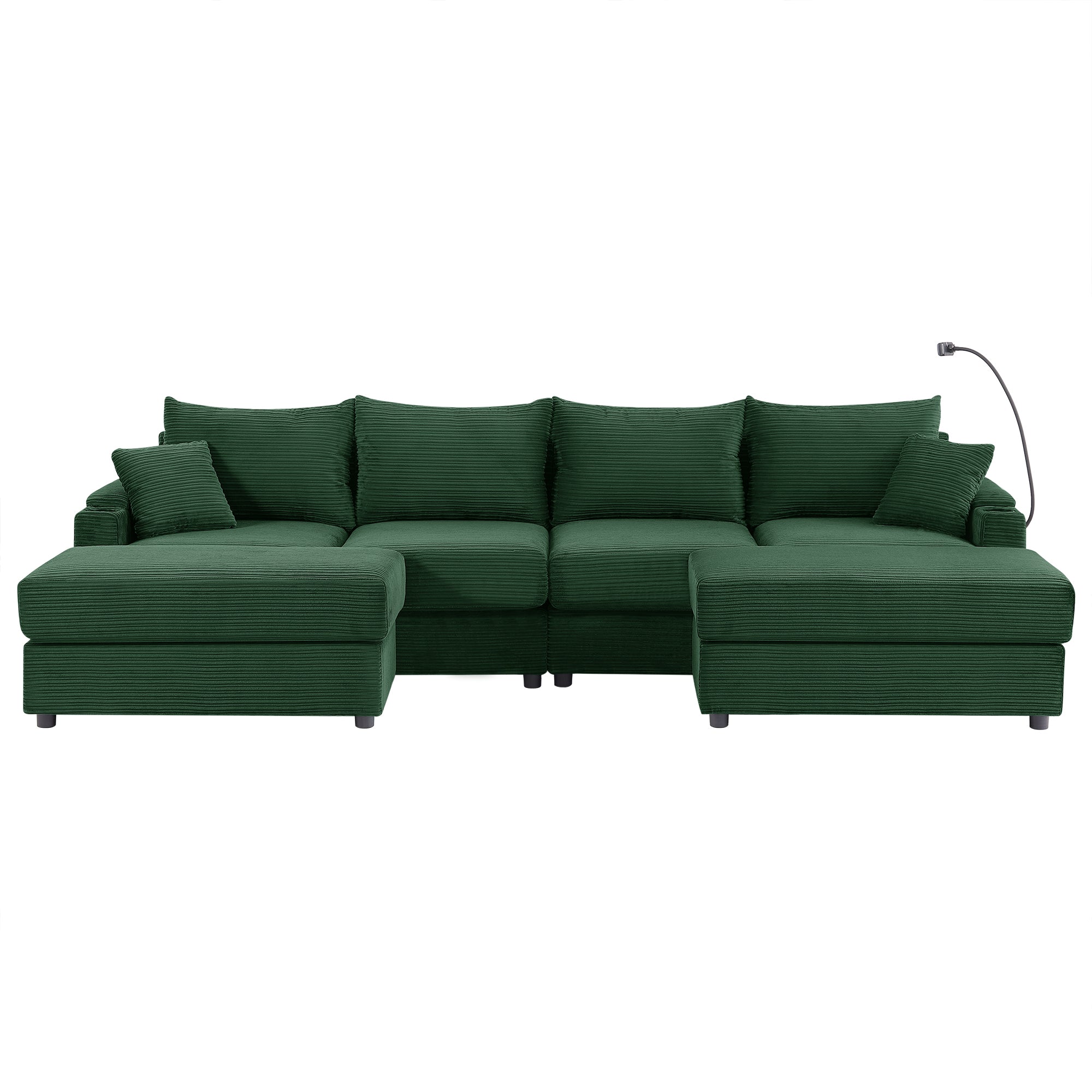 Green Corduroy Modern 4-Seater Sectional Sofa with Storage