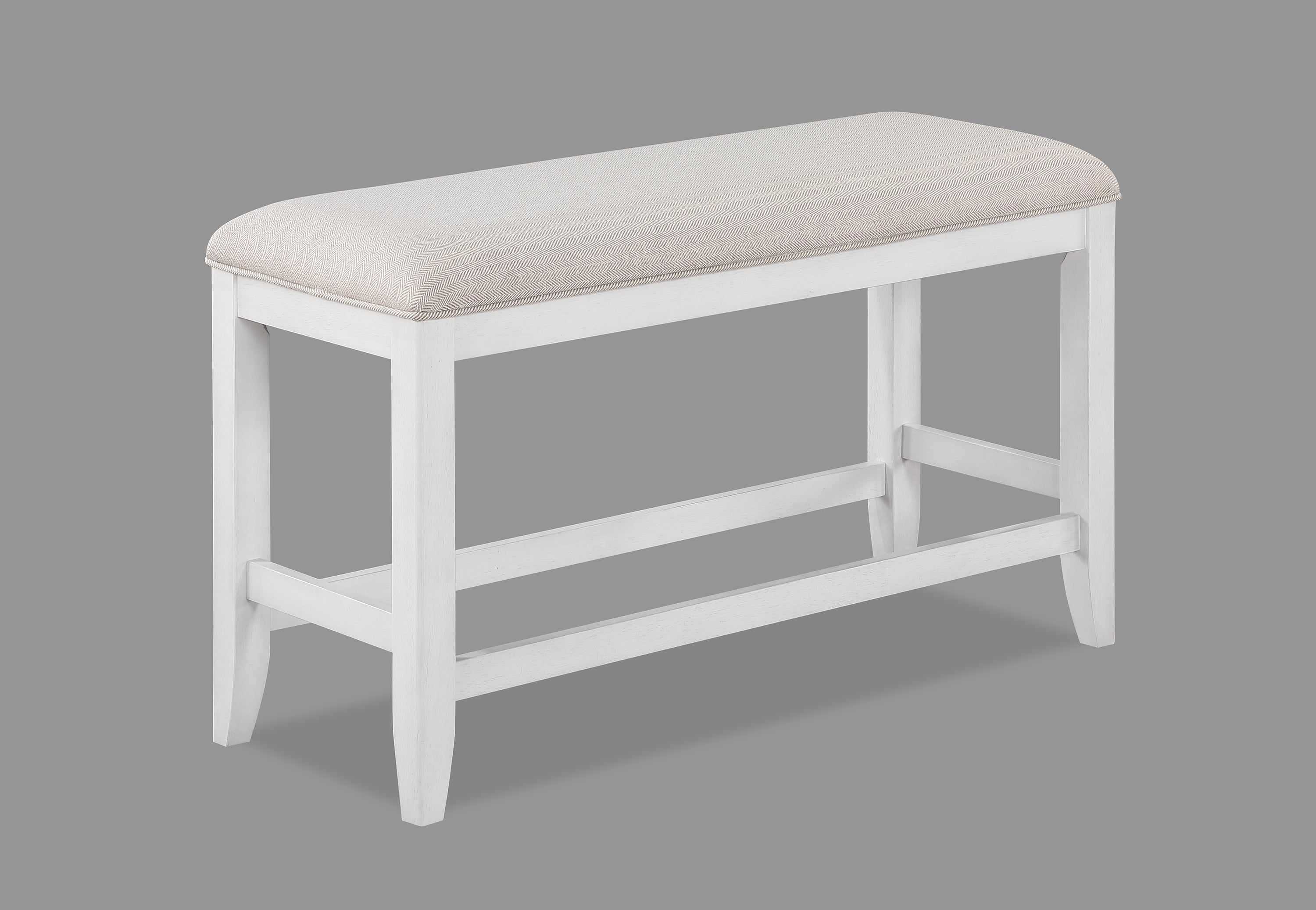 White Fabric Upholstered Counter Height Dining Bench