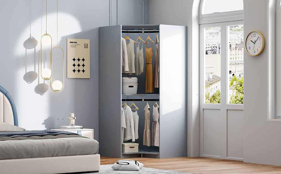 Polygon Corner Wardrobe - Gray (Save Space)