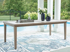 Rectangular dining table with umbrella opening, light brown finish