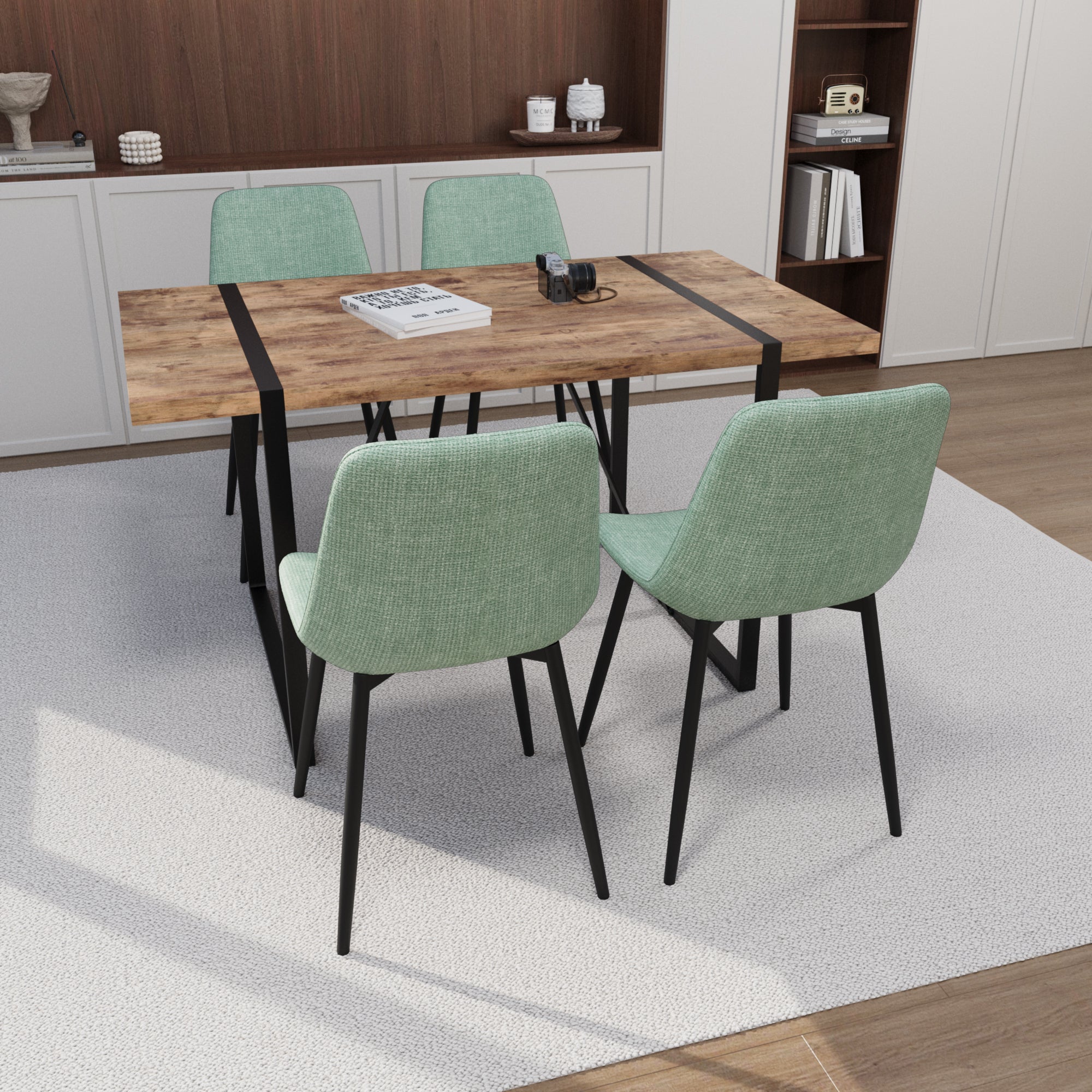 55" Dark Wood Dining Table & Chairs Set - 4 Pcs