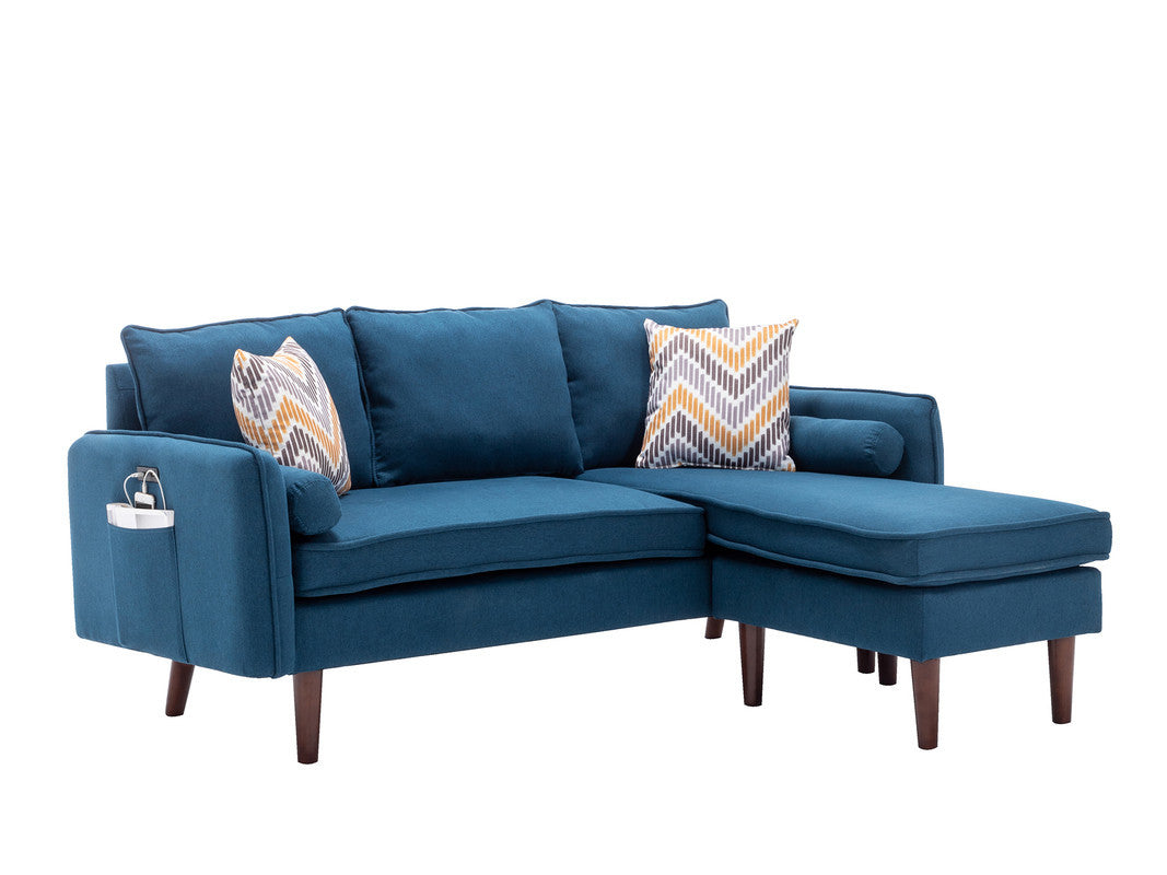 Mia Blue 70" Sectional Sofa Chaise with USB Charger