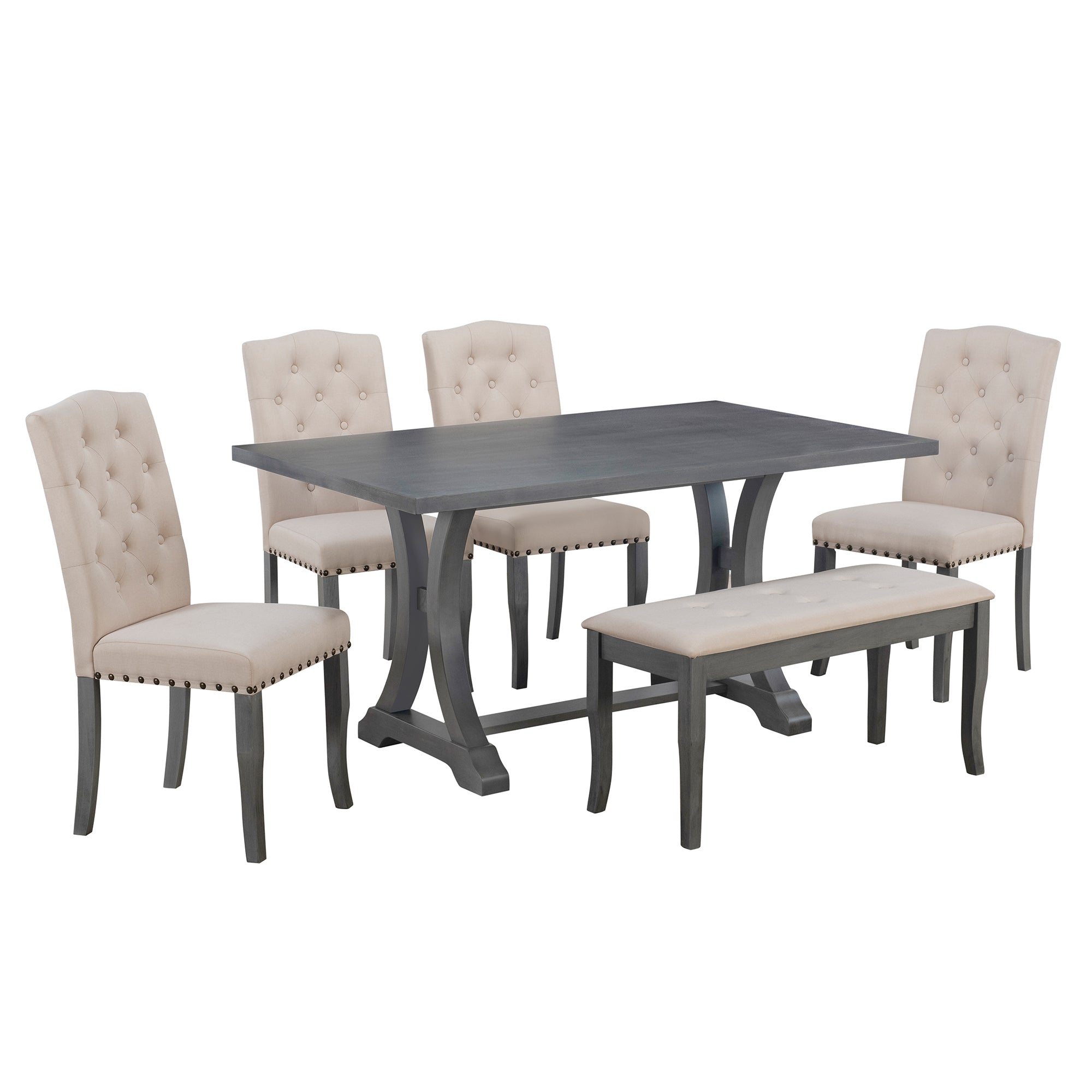 6-Pc Farmhouse Dining Set - Antique Gray