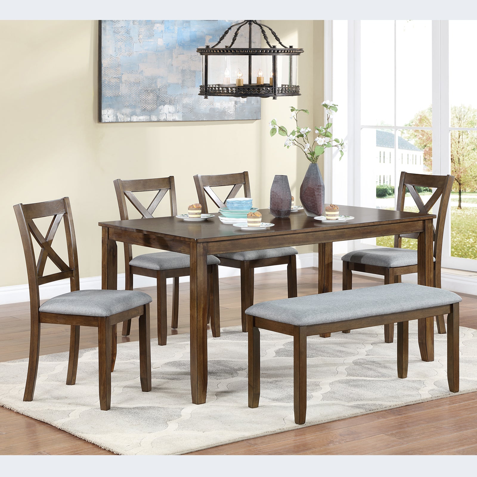 6 Piece Dining Set w/ Bench - Walnut