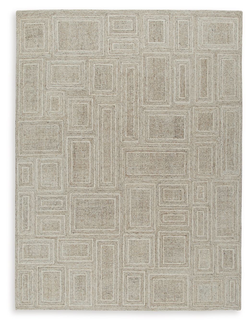 Light gray area rug with distressed geometric block pattern
