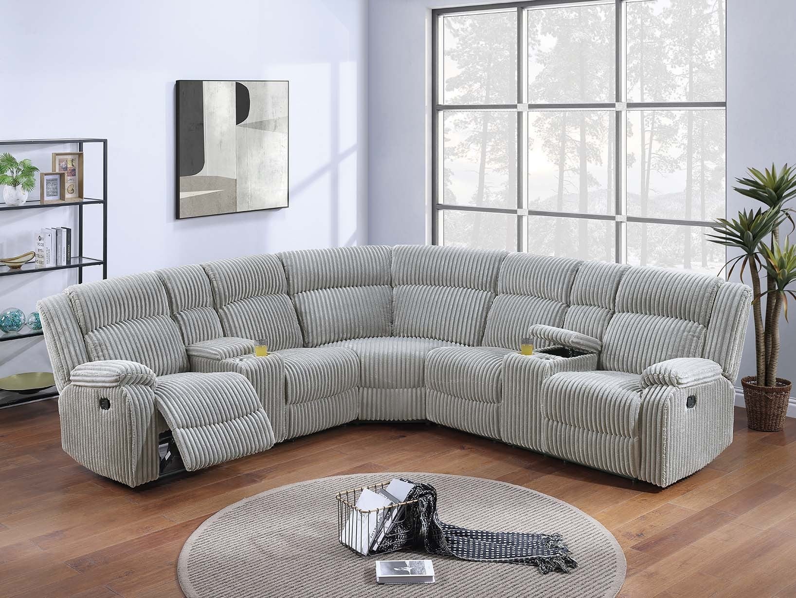 Ash Corduroy Reclining Sectional Sofa w/ Console 3pc