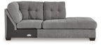 Gray fabric corner chaise with padded backrest and wide seat cushions