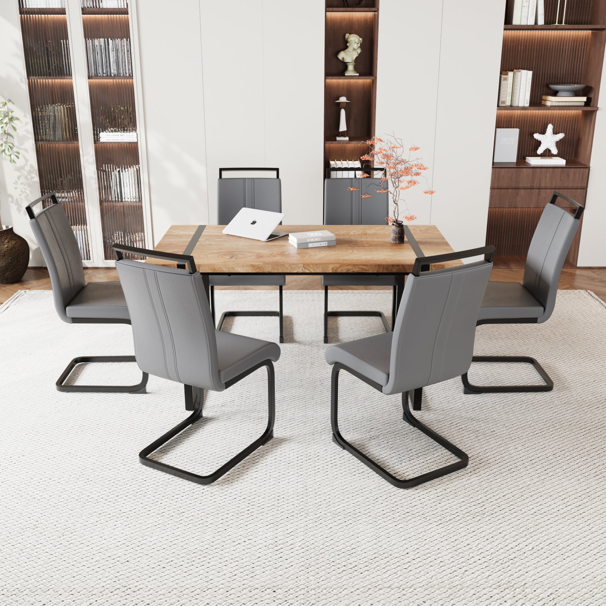 59" Rustic Industrial Dining Table & 6 Chairs Set