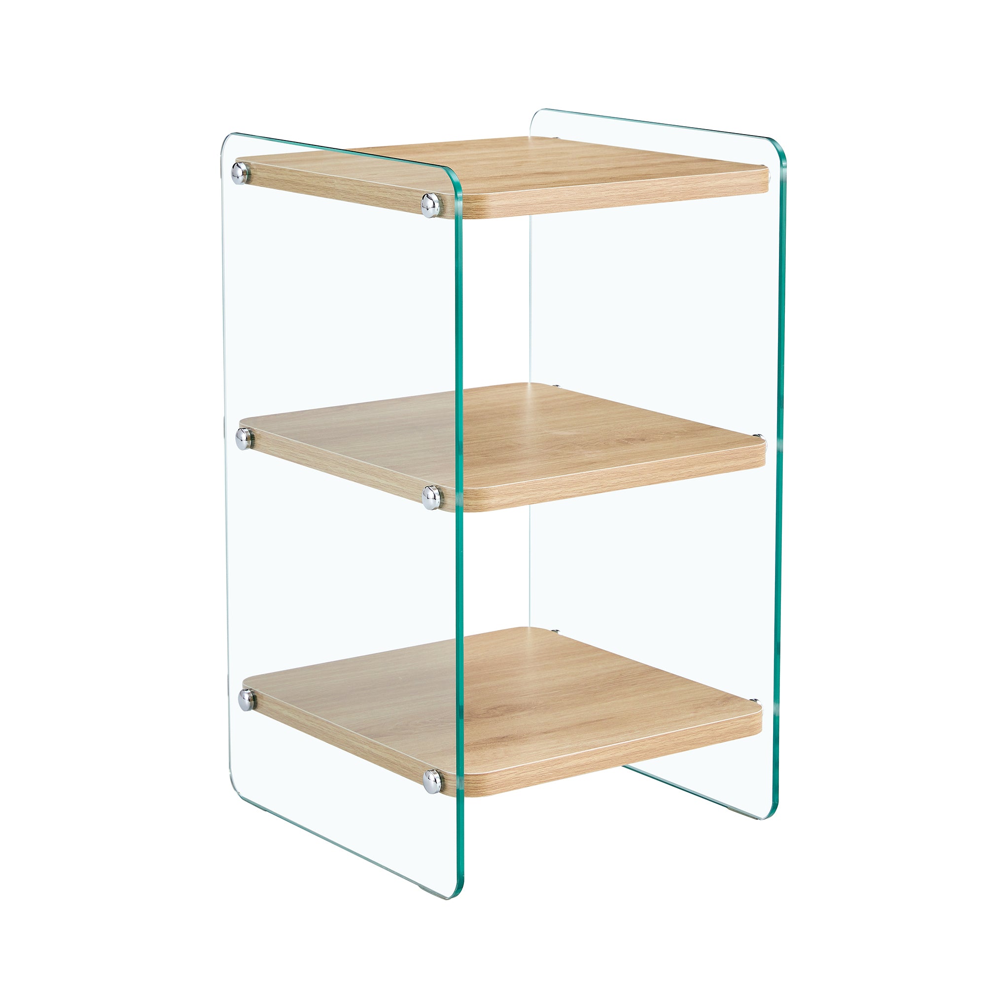 Modern 3-Layer Bedside Cabinet: Wood & Glass Storage