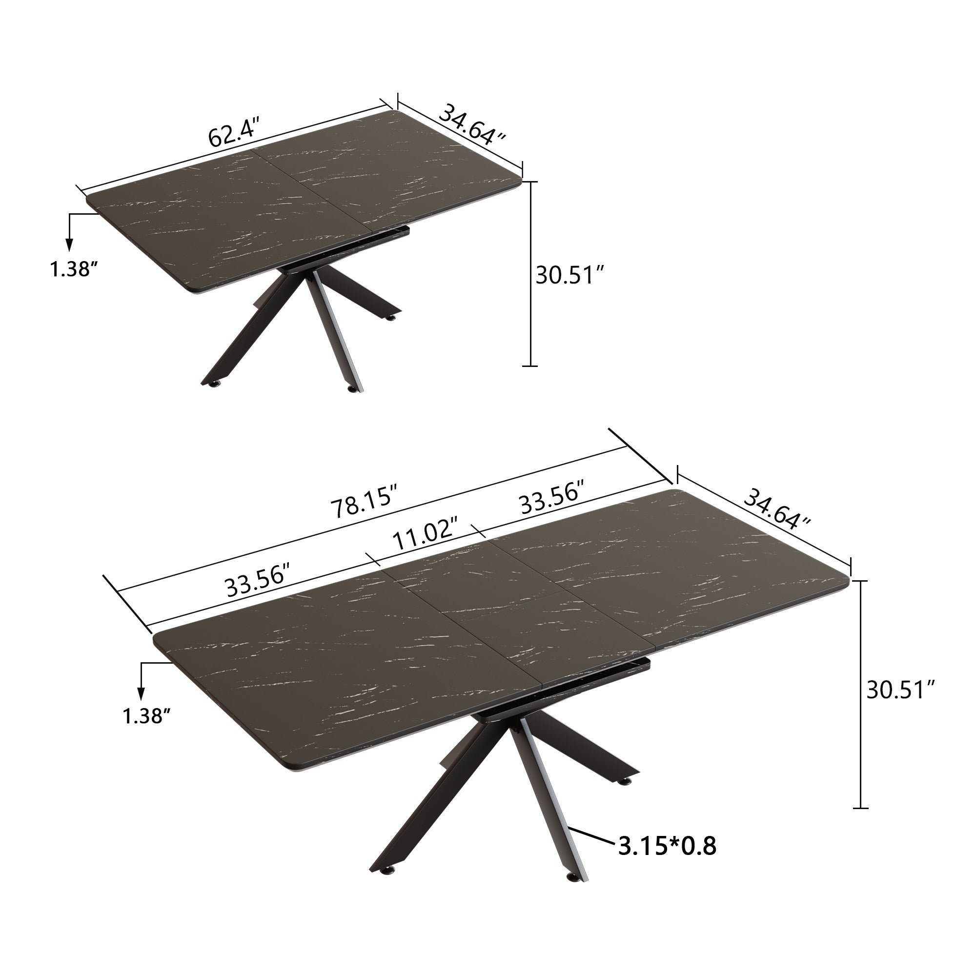 62" Extendable Dining Table Set for 6-8 People